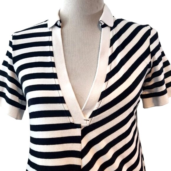 Maeve Anthropologie Womens Size XS Black White Rugby Striped V-Neck Polo Dress - Picture 4 of 8